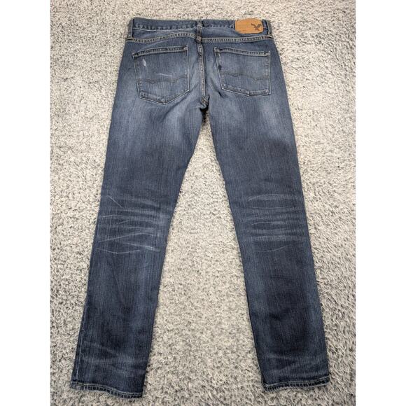 American Eagle Jeans Men 30x30 Blue Skinny Fit Stretch Distressed Grunge Casual - Picture 2 of 9